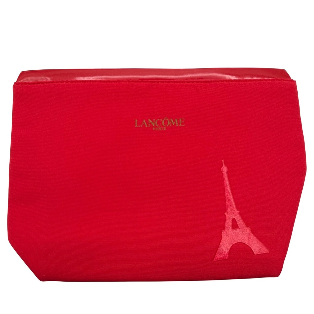 Lancome Paris Red Makeup Bag Eiffel Tower Logo Cosmetic Pouch New